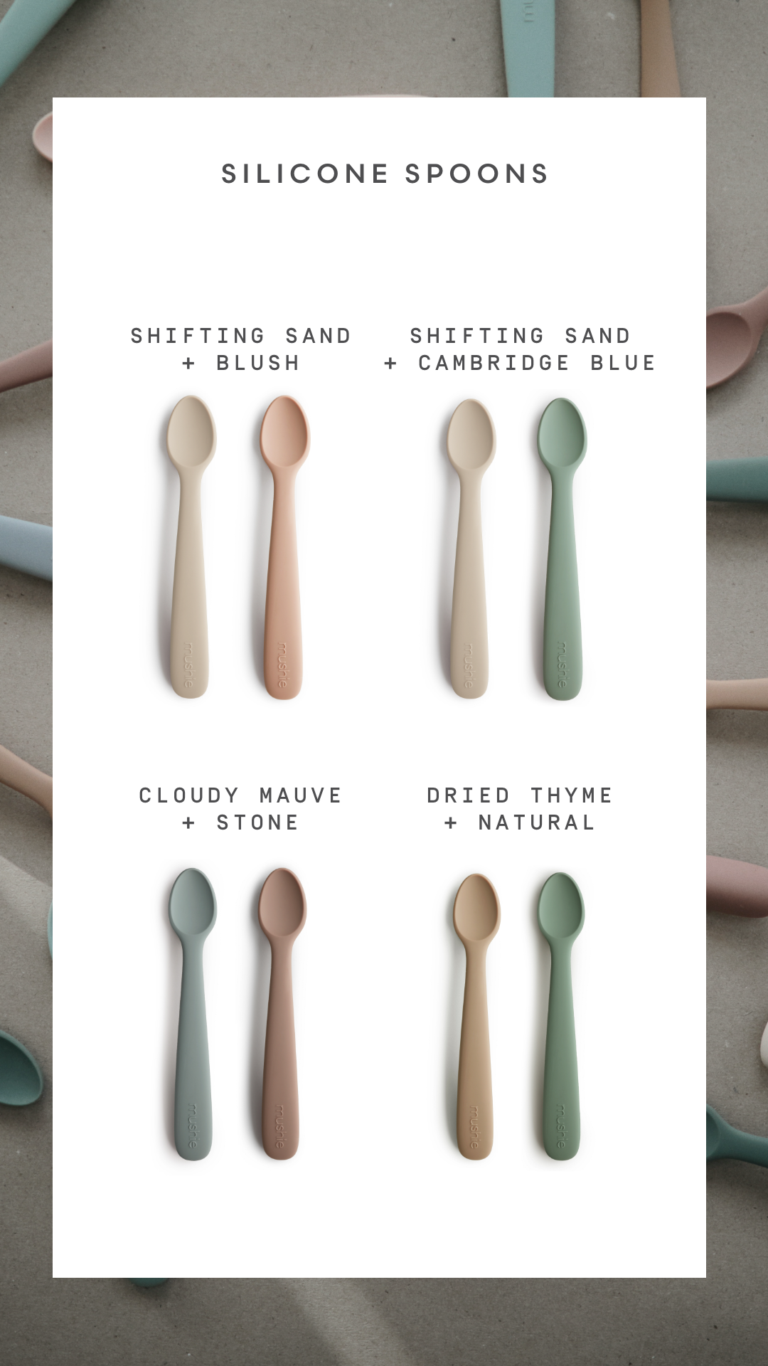 Silikoniniai maitinimo šaukšteliai „Feeding Spoons“, 2 vnt. – Blush/Shifting Sand