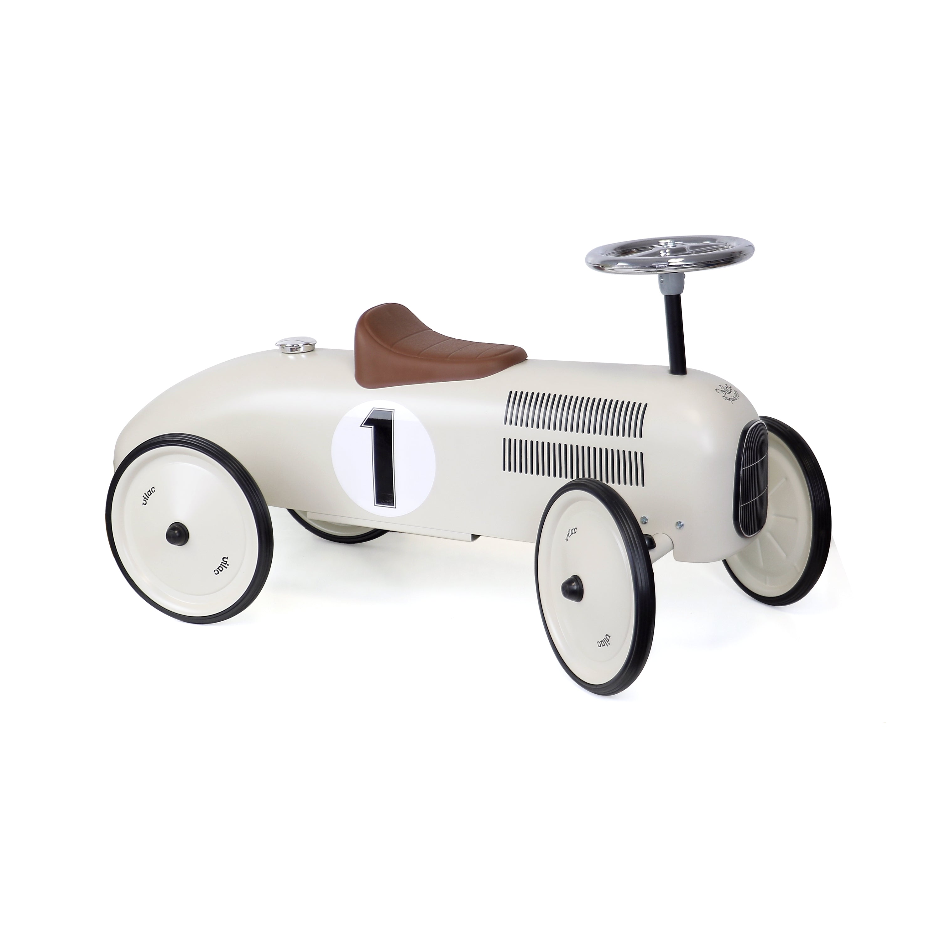 Vintažinė metalinė paspiriama mašinėlė (kreminė balta)