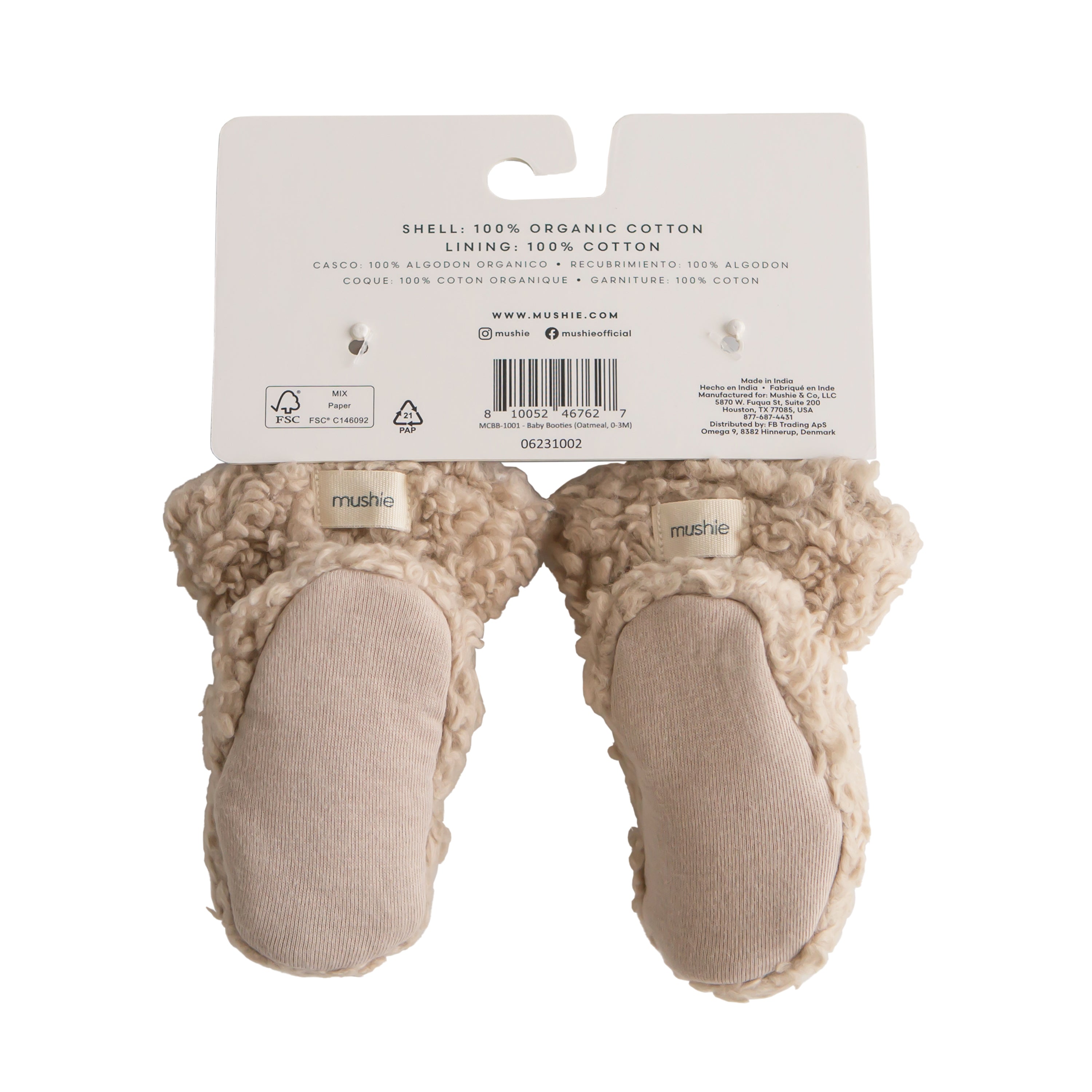 Mushie kūdikio batukai „Cozy Baby Booties“, Oatmeal, 6–9 mėn.