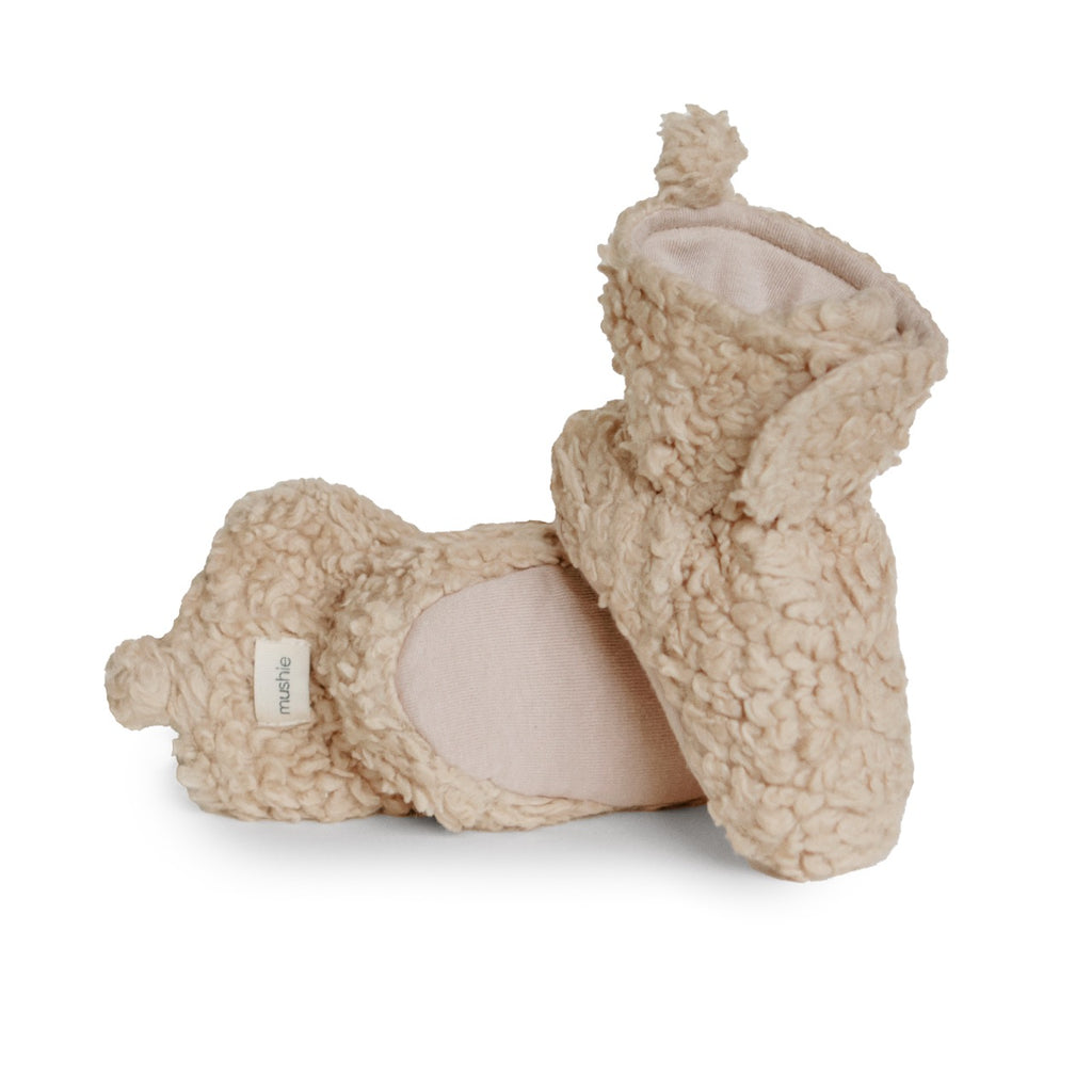 Mushie kūdikio batukai „Cozy Baby Booties“, Oatmeal, 6–9 mėn.
