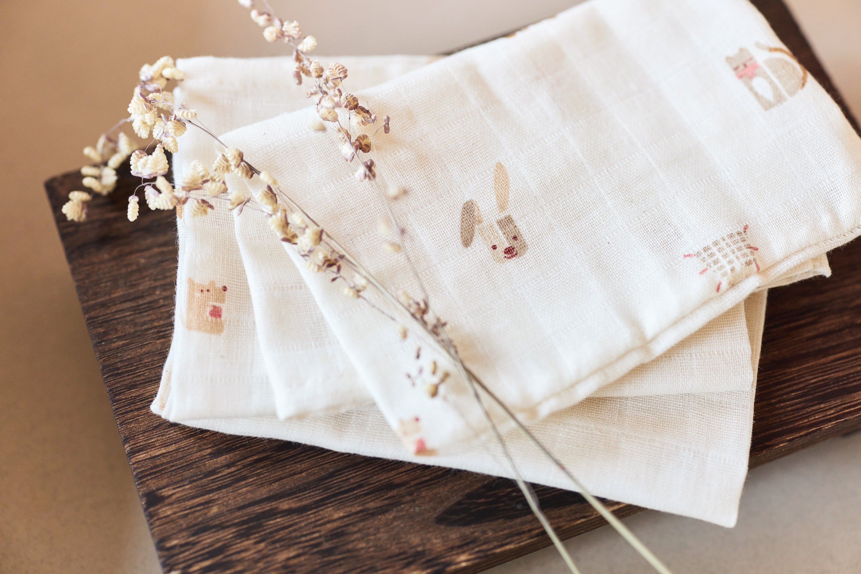 Muslino šluostės burnytei 31×31cm, 3 vnt., įvairiaspalvė