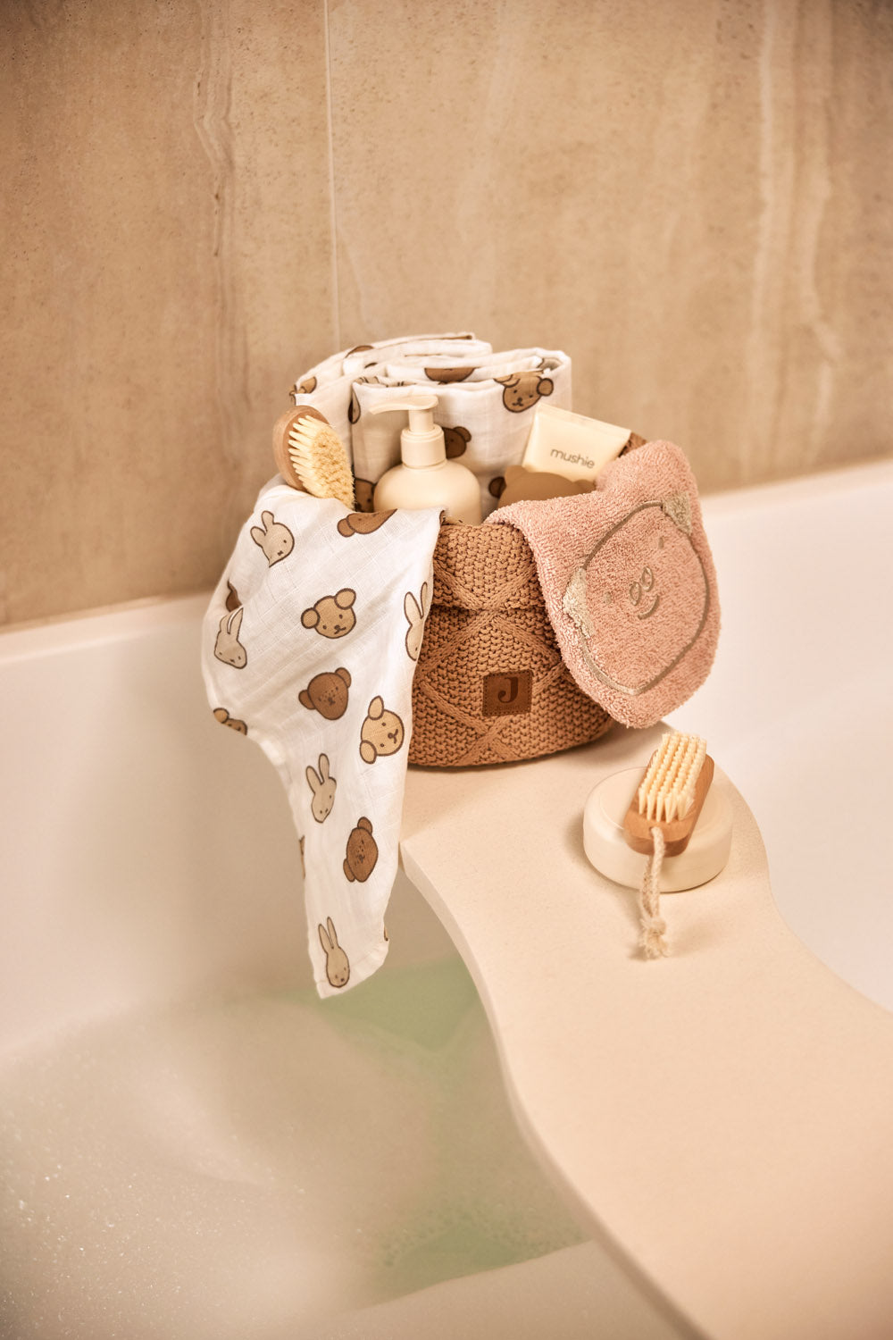 Vystymo stalo krepšelis „Check Knit“, biskvito spalvos