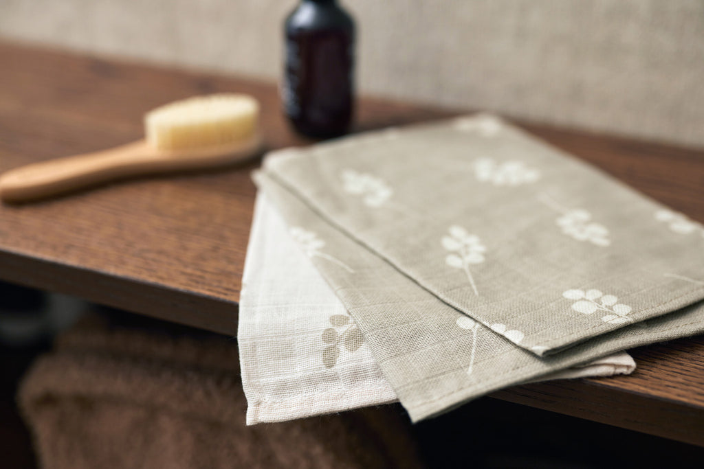 Muslino prausimosi šluostės „Twig“, 3 vnt., alyvuogių žalios spalvos