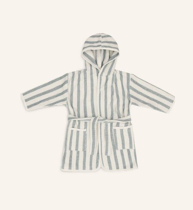 Vaikiškas chalatas 3–4 m. (dryžuotas) (frotė) (GOTS), jūros žalios spalvos