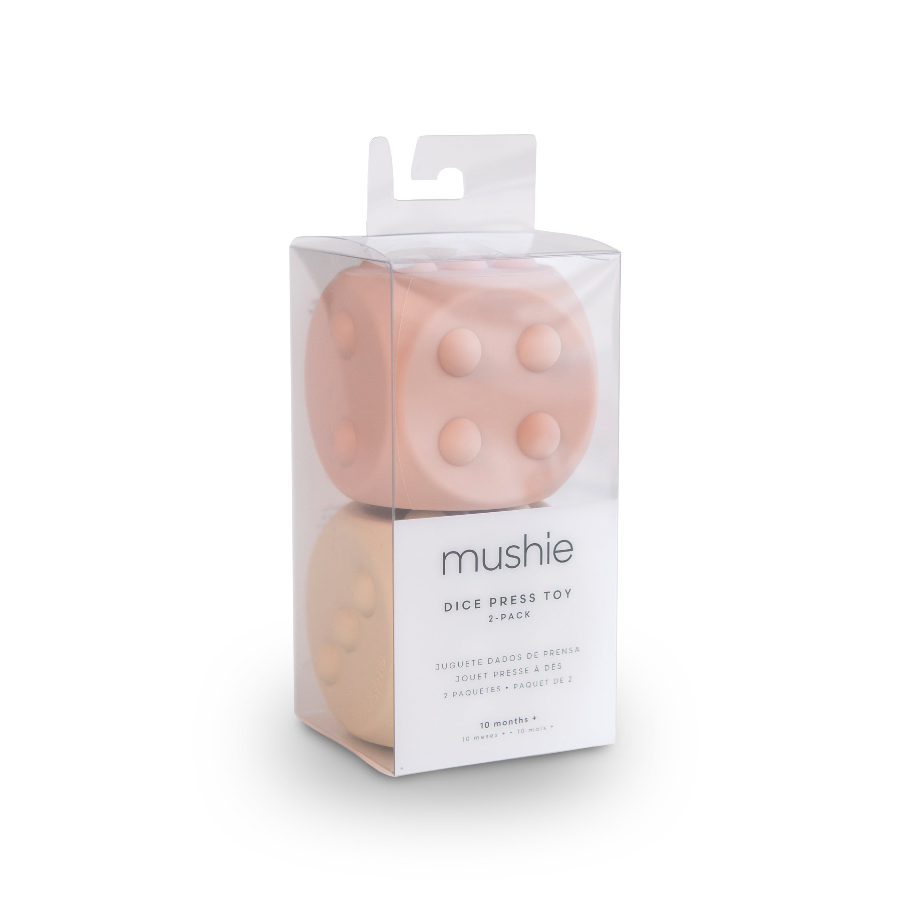 Mushie spaudžiamas žaislas „Dice Press Toy“, 2 vnt. – Blush/Shifting Sands