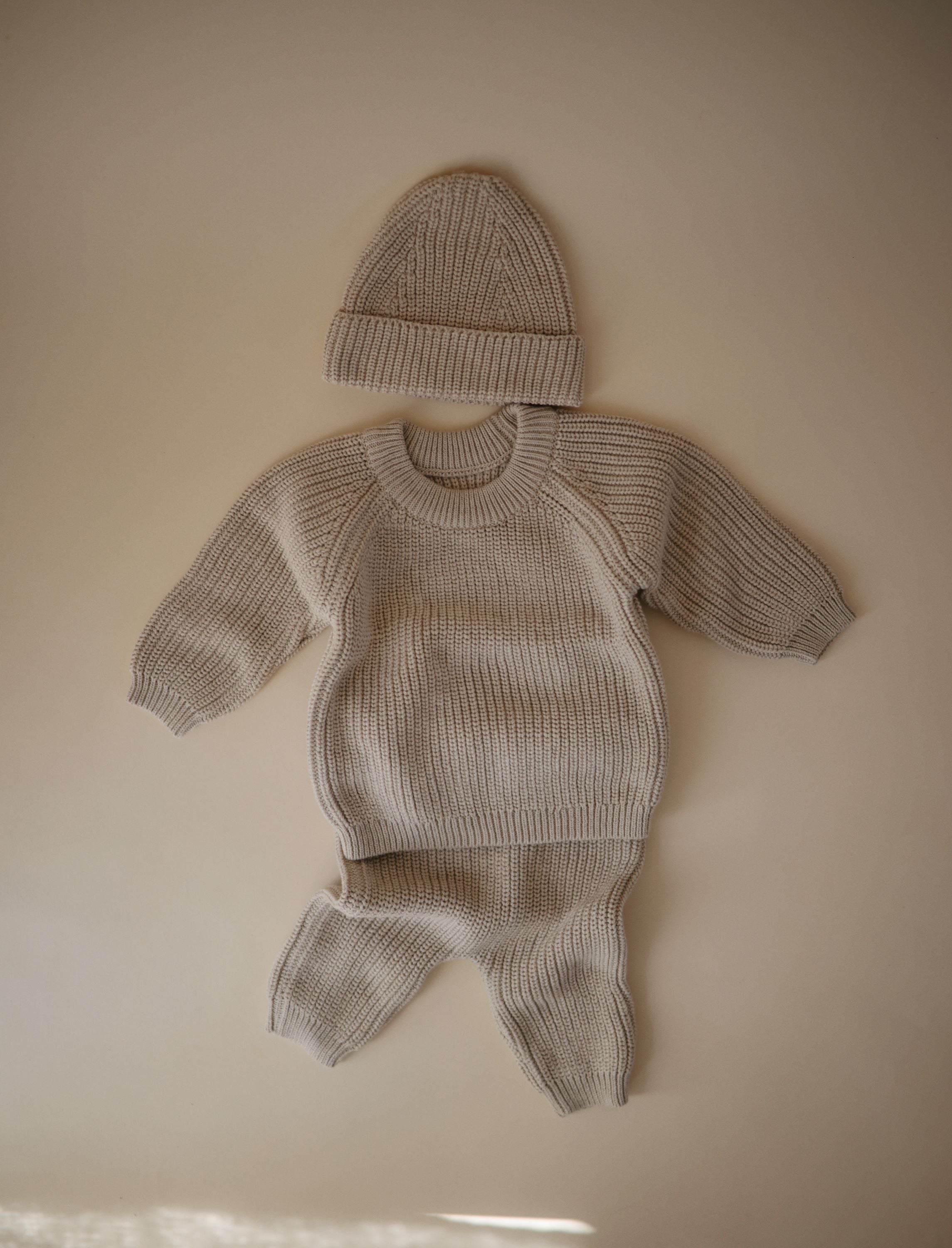 Mushie storai megztos kelnės „Chunky Knit Pants“ – Beige, 6–9 mėn.