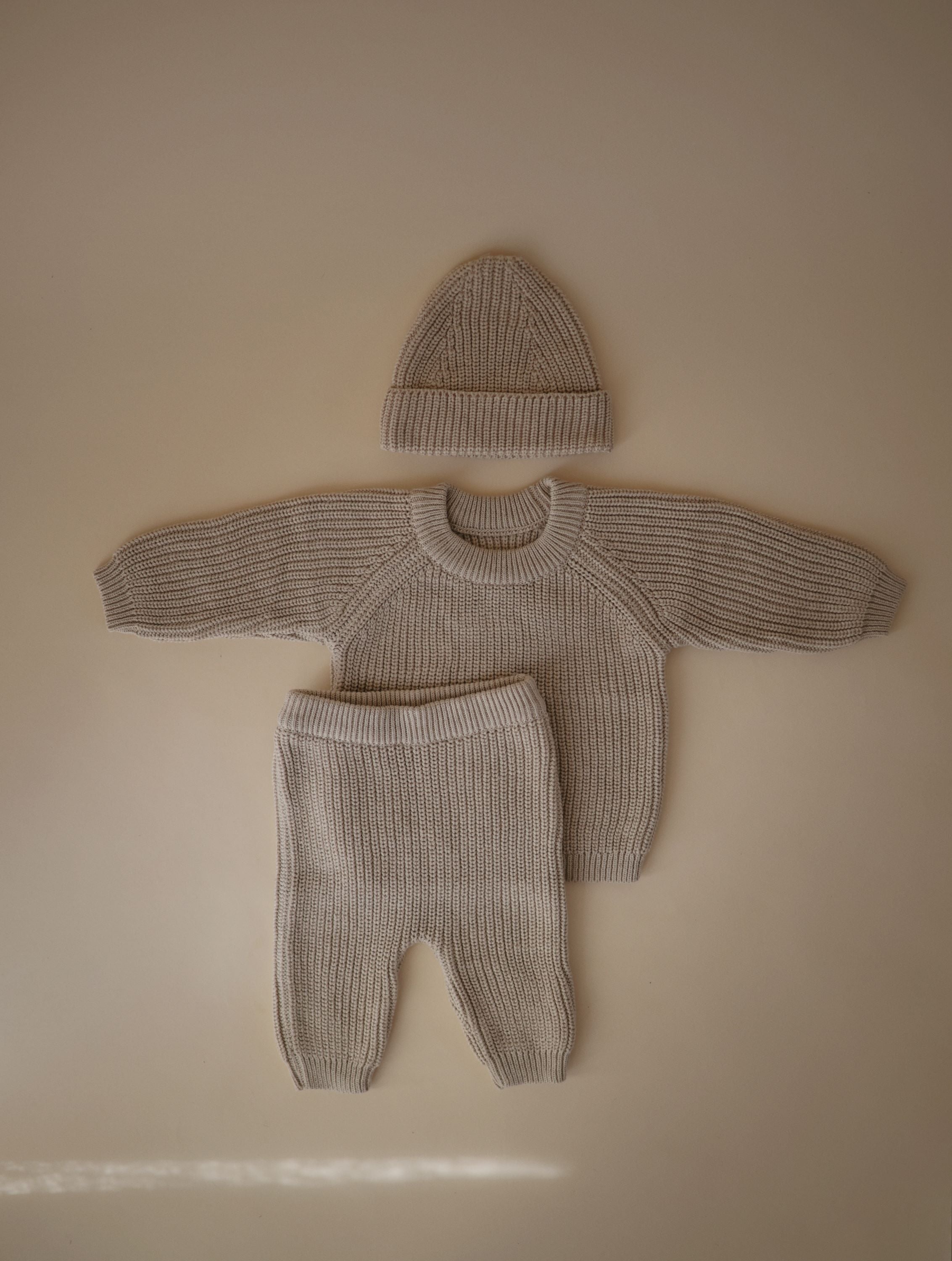 Mushie storai megztos kelnės „Chunky Knit Pants“ – Beige, 6–9 mėn.