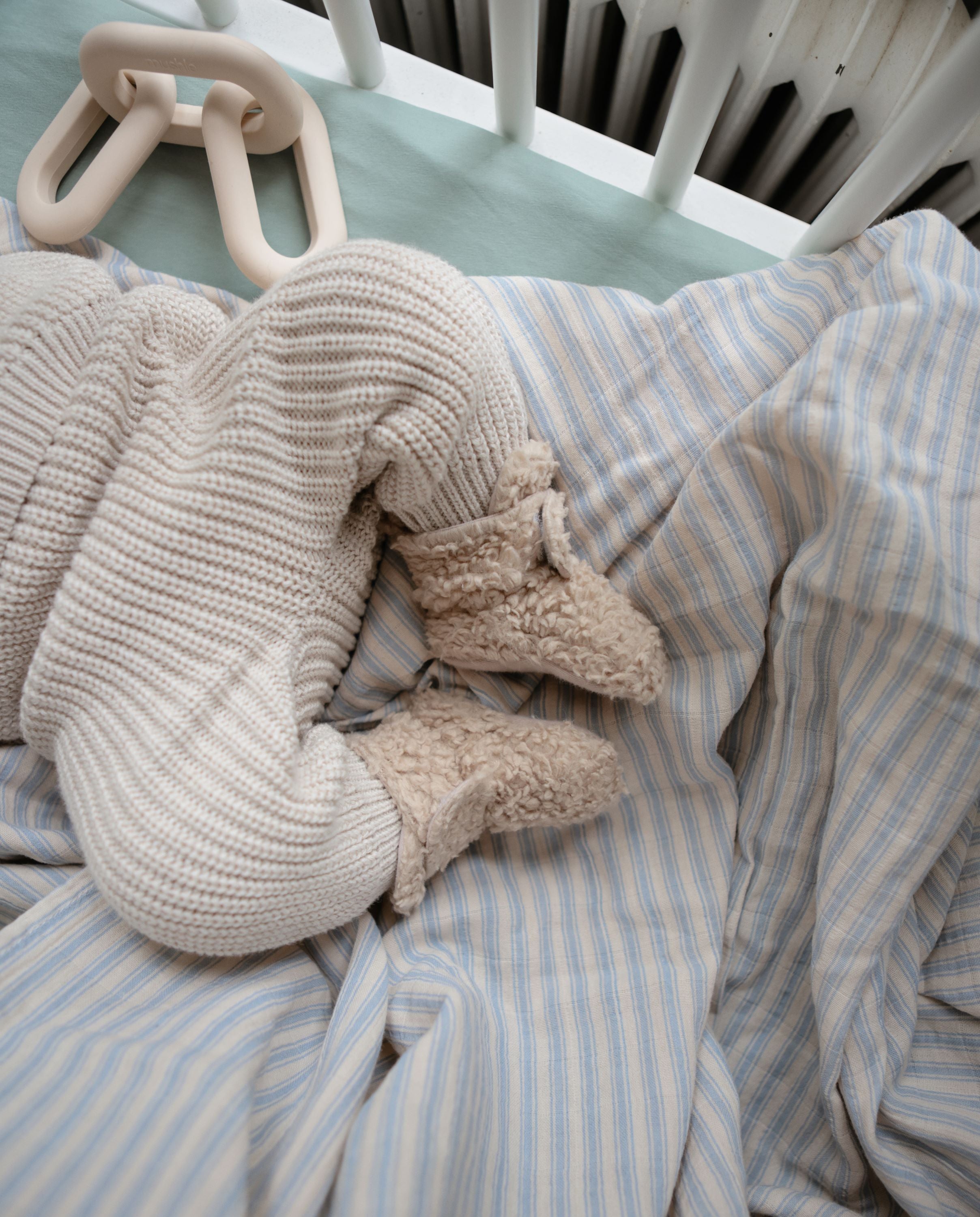 Mushie storai megztos kelnės „Chunky Knit Pants“ – Beige, 6–9 mėn.