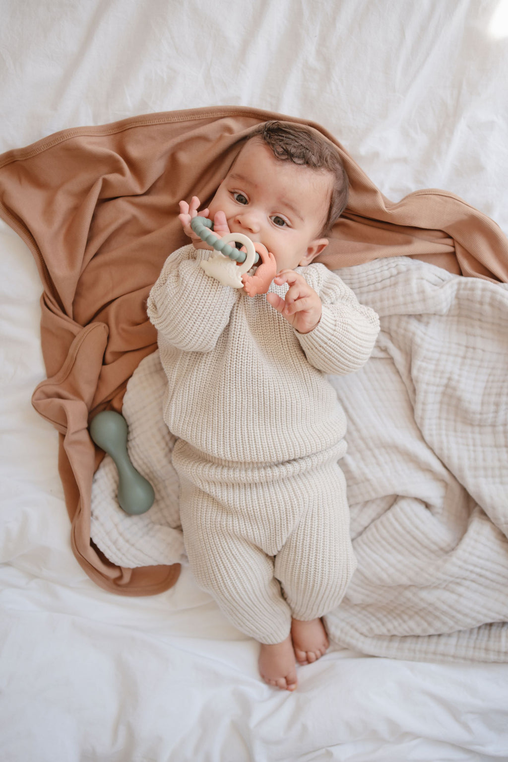 Storai megztos kelnės „Chunky Knit Pants“ – Beige, 6–9 mėn.