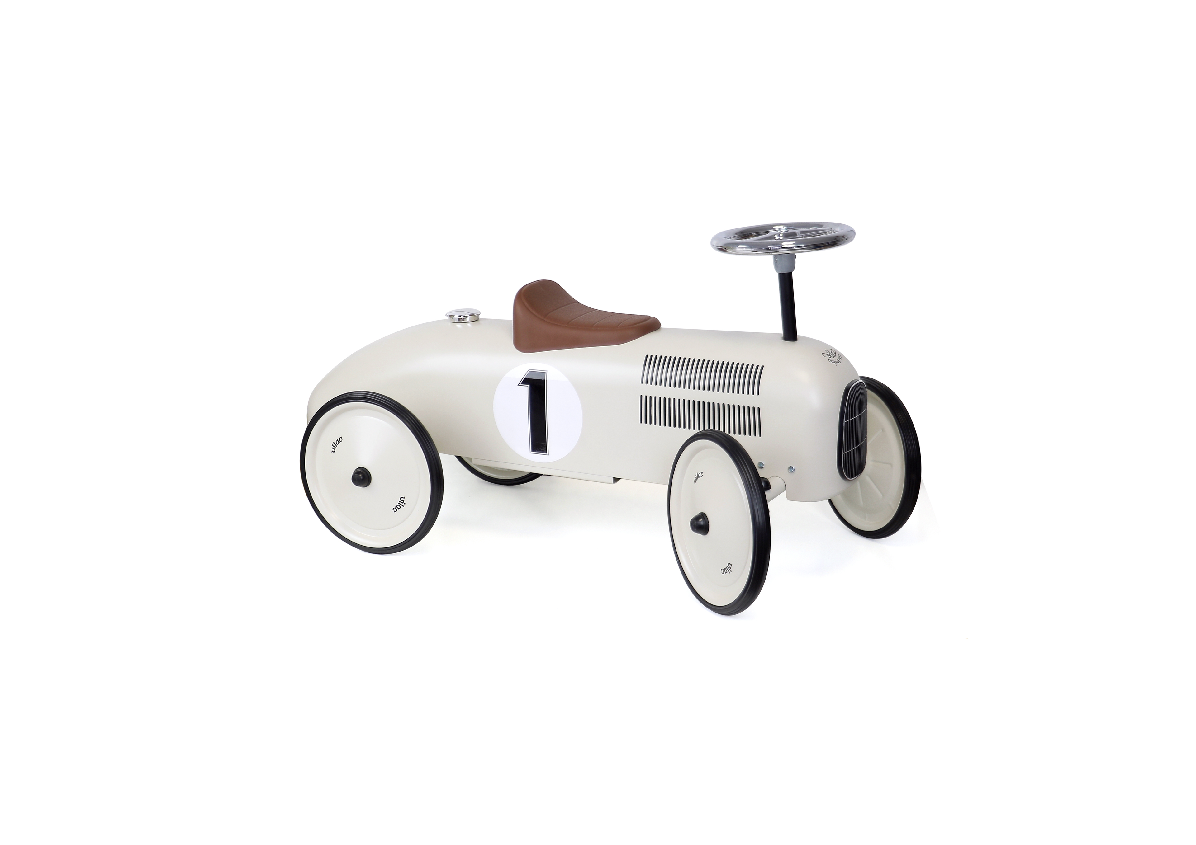 Vintažinė metalinė paspiriama mašinėlė (kreminė balta)