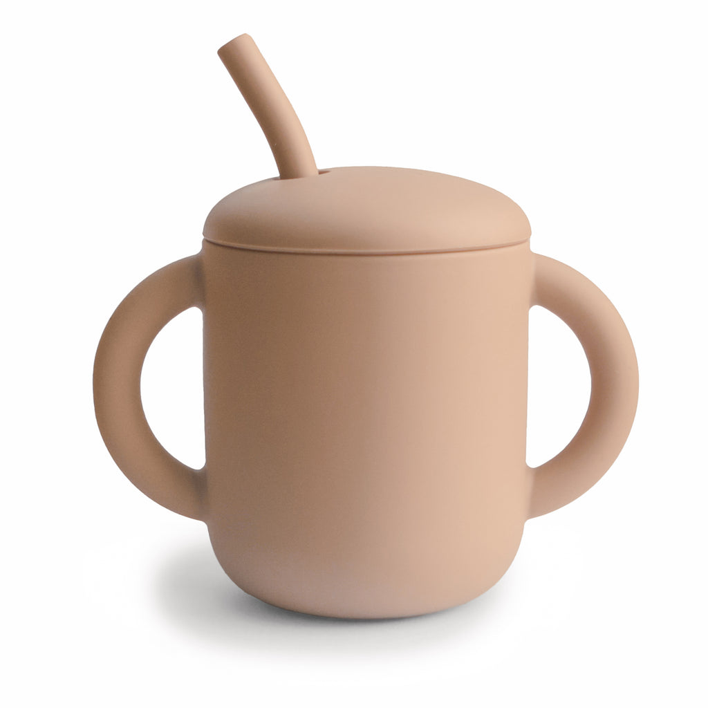 Silikoninis mokomasis puodelis su šiaudeliu „Training Cup + Straw“ – Natural