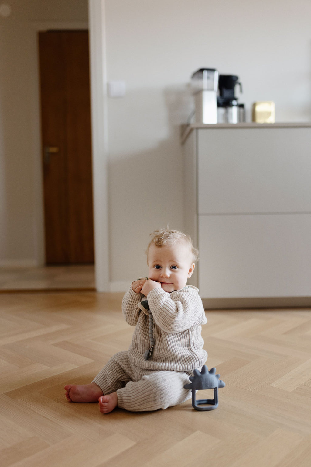 Storai megztos kelnės „Chunky Knit Pants“ – Beige, 6–9 mėn.