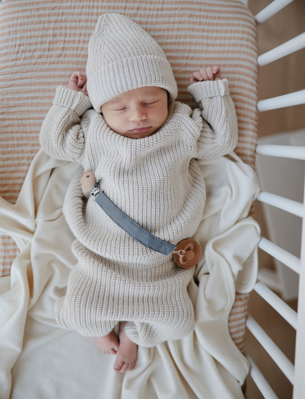 Storai megztos kelnės „Chunky Knit Pants“ – Beige, 6–9 mėn.